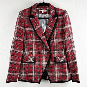 Veronica Beard Harriet Plaid Dickey Blazer Jacket Red Business Casual Size 8